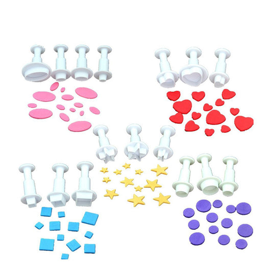 Round Heart Star Oval Squared Shaped Plastic Sugarcraft fondant plunger Cookie Cutter