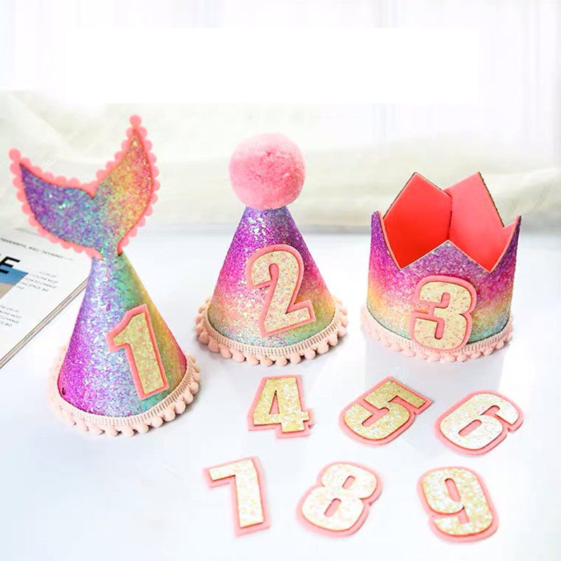 New Style Rainbow Fishtail Crown Birthday Hat for Party