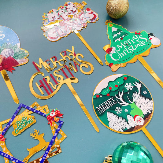 Hot Selling Acrylic  Merry Christmas Beautiful Colour printing Cake Topper