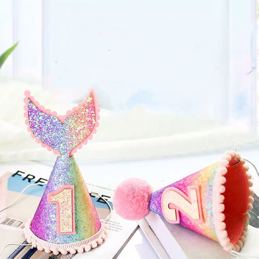 New Style Rainbow Fishtail Crown Birthday Hat for Party