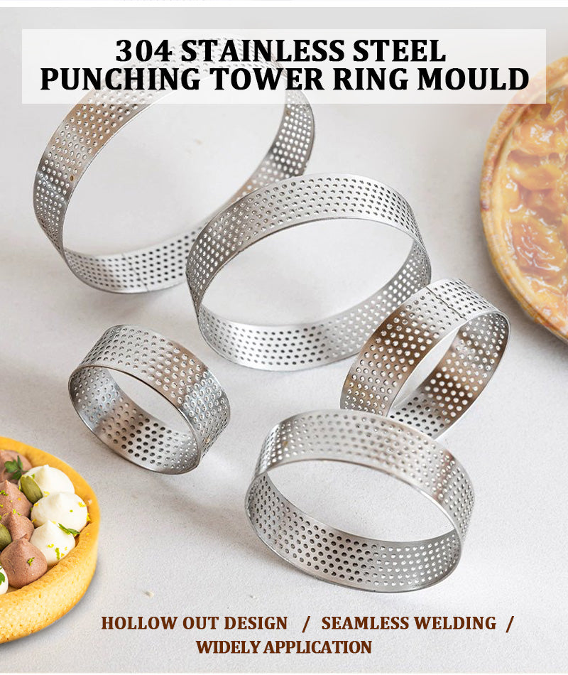 9pcs Set Food Grade stainless Steel 304 Round Cake Ring Perforated Baking Mousse Tart Mold