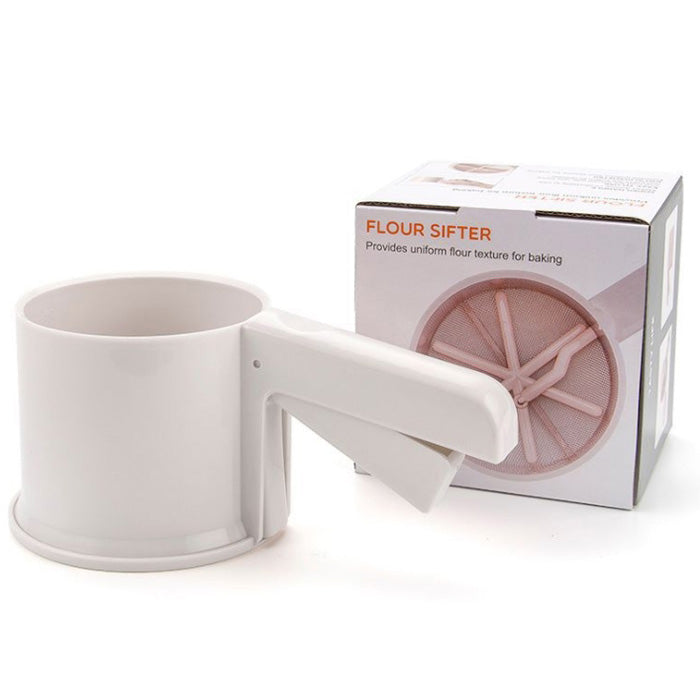 Plastic hand press flour strainer powder mesh sifter