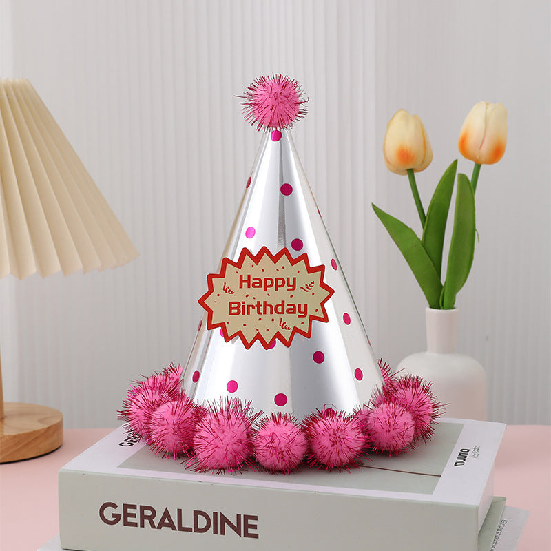 Birthday party hats with hairballs