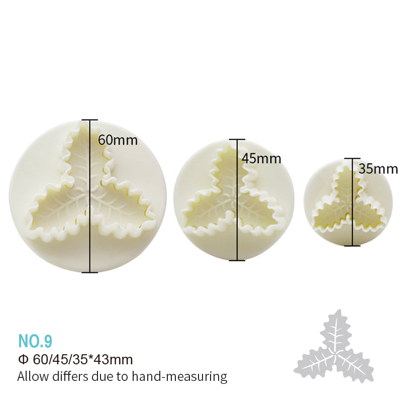 Sugarpaste Three Holly leaf Plunger Cutter baking tools
