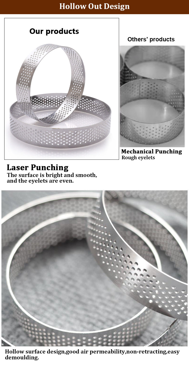 9pcs Set Food Grade stainless Steel 304 Round Cake Ring Perforated Baking Mousse Tart Mold