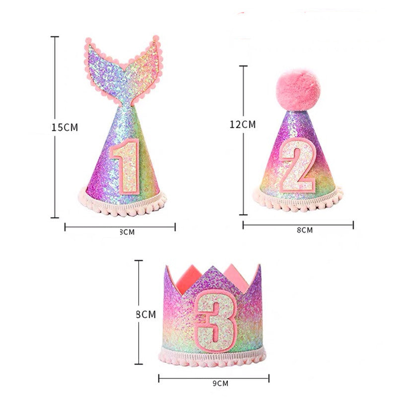 New Style Rainbow Fishtail Crown Birthday Hat for Party