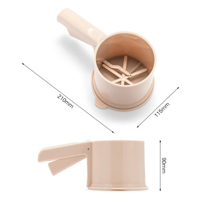 Plastic hand press flour strainer powder mesh sifter